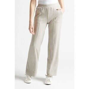 EVEREVE Womens L Beige Mini Rib Lounge Pants Sweatpants Pull-On Wide Leg Pockets